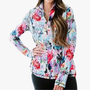 Sno Skins White Multi Colored Print 1/4 Zip Pullover Jacket Medium